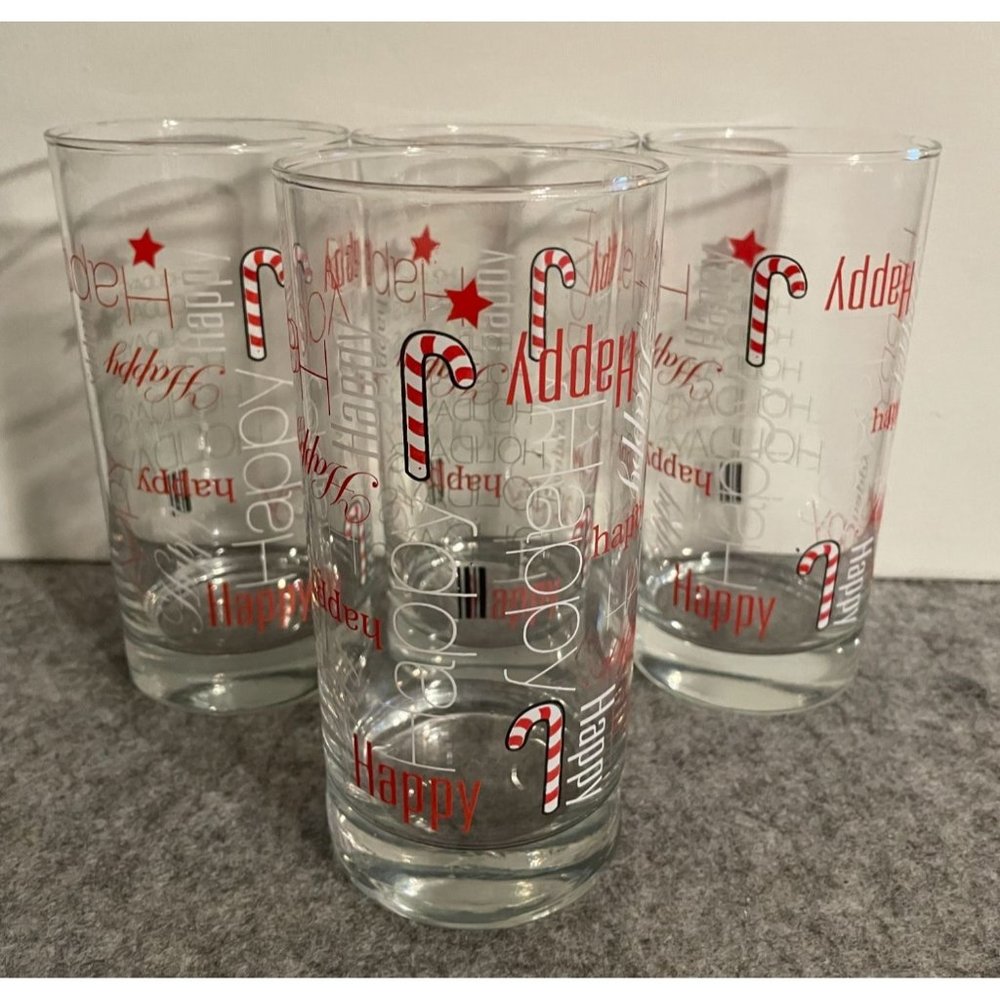 Set of 4 Crisa  Happy Holiday Christmas Drinking Glasses   #1302